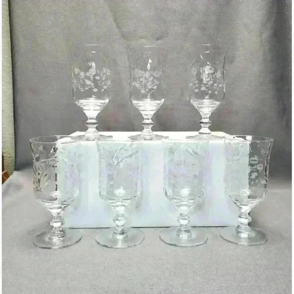Vintage Libbey Rock Sharpe Burleigh Crystal Juice Glass Set of 7 Wine Glasses